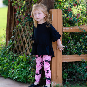 AnnLoren Girl's Leggins AnnLoren Baby Toddler Big Girls Boutique Black and Pink Tie Dye Leggings