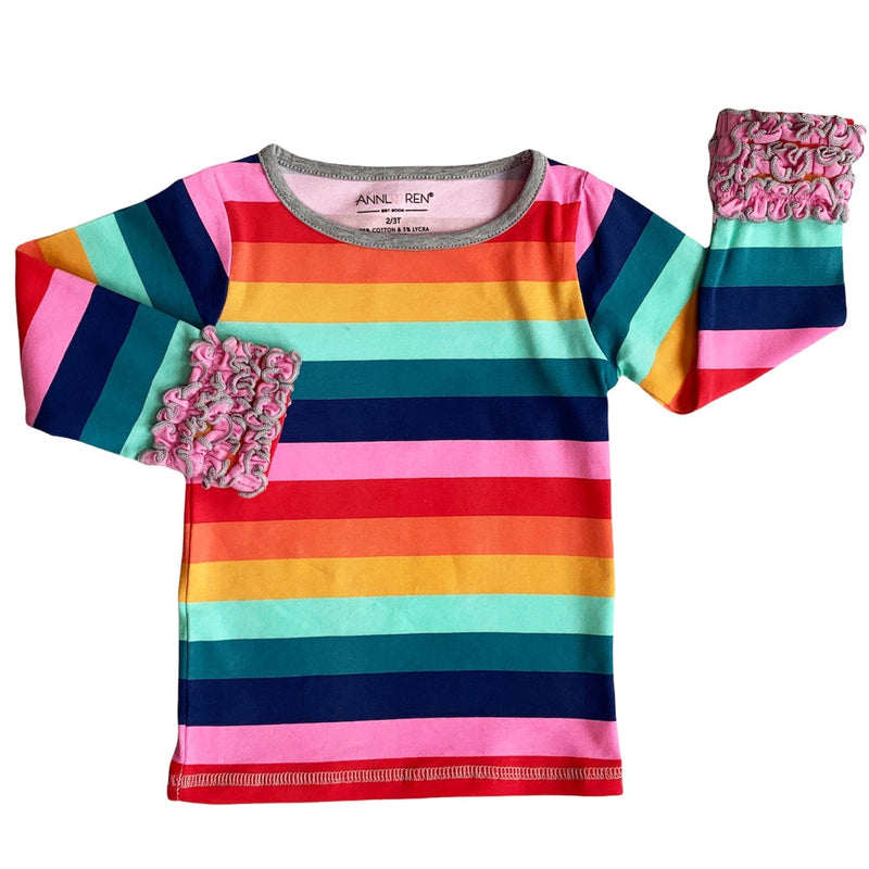 AnnLoren Girl's Shirt AnnLoren Baby Big Girls Boutique Long Sleeve Rainbow Ruffle Layering T-shirt