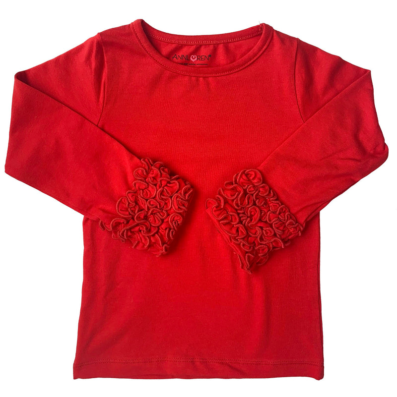 AnnLoren Girl's Shirt AnnLoren Baby Big Girls Boutique Long Sleeve Red Ruffle Layering T-shirt Tee Shirt Soft Cotton Undershirt sz 2/3T-7/8