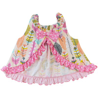 AnnLoren Girl's Shirt AnnLoren Baby/Toddler Girls Open Back Swing Tank Top with Bow Feather Design