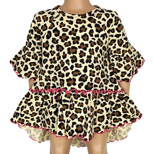 AnnLoren Girl's Shirt AnnLoren Little & Big Girls 3/4 Angel Sleeve Leopard Cotton Knit Ruffle Shirt