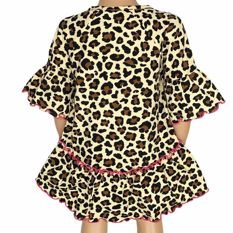 AnnLoren Girl's Shirt AnnLoren Little & Big Girls 3/4 Angel Sleeve Leopard Cotton Knit Ruffle Shirt