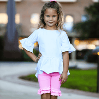 AnnLoren Girl's Shorts AnnLoren Girls Boutique Light Pink Cotton Knit Stretch Ruffle Shorts (4/5T-6/6X)