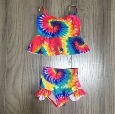 AnnLoren Girl's Swimwear AL Limited Girls 2 piece Ruffle Tie Dye Tankini Swimsuit