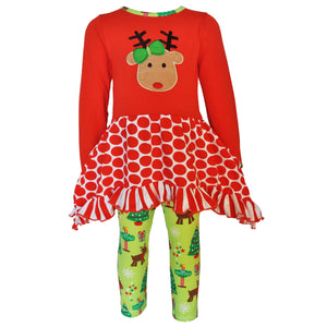 AnnLoren Girls Standard Sets 2-3T AnnLoren Girls Christmas Reindeer Tunic and Holiday Legging Set