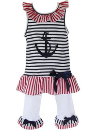 AnnLoren Girls Standard Sets 4-5T AnnLoren Girls Boutique Patriotic Sailor Outfit Tunic and Capri Leggings