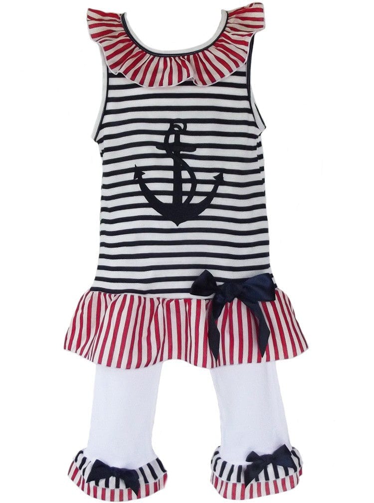 AnnLoren Girls Standard Sets 6-6X AnnLoren Girls Boutique Patriotic Sailor Outfit Tunic and Capri Leggings