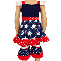 AnnLoren Girls Standard Sets AL Limited Girls 4th of July Patriotic Red White and Blue Dress & Ruffle Pants