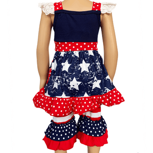 AnnLoren Girls Standard Sets AL Limited Girls 4th of July Patriotic Red White and Blue Dress & Ruffle Pants