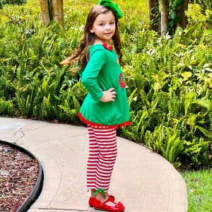 AnnLoren Girls Standard Sets AL Limited Girls Christmas Holiday Elf Stocking Top & Stripe Pants Outfit Set