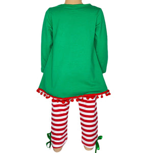 AnnLoren Girls Standard Sets AL Limited Girls Christmas Holiday Elf Stocking Top & Stripe Pants Outfit Set