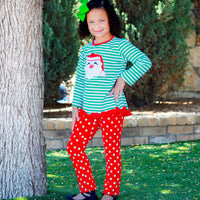 AnnLoren Girls Standard Sets AL Limited Girls Christmas Holiday Santa Tunic Polka dot Pants Party Outfit