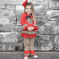 AnnLoren Girls Standard Sets AL Limited Girls Valentine's Day Leopard Heart Long Sleeve Tunic & Ruffle Pants Set