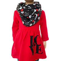AnnLoren Girls Standard Sets AL Limited Girls Valentine's Day LOVE Red Long Sleeve Tunic Leggings & Scarf Clothing Set