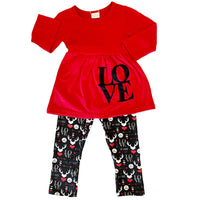AnnLoren Girls Standard Sets AL Limited Girls Valentine's Day LOVE Red Long Sleeve Tunic Leggings & Scarf Clothing Set