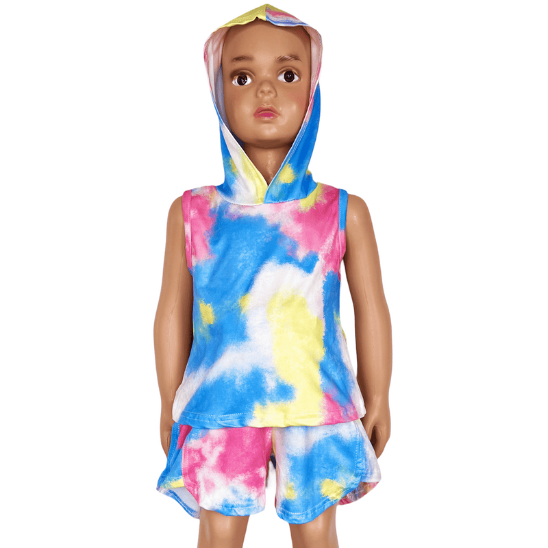 AnnLoren Girls Standard Sets AL Limited Little & Big Girls Pastel Tie Dye Hoodie Top Shorts Camp Outfit