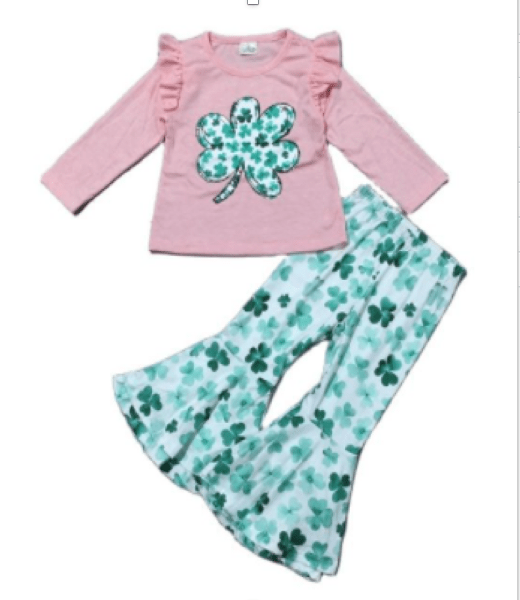 AnnLoren Girls Standard Sets AL Limited St Patricks Day Clover Holiday Top Pants Outfit Set