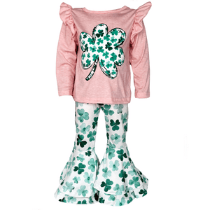 AnnLoren Girls Standard Sets AL Limited St Patricks Day Clover Holiday Top Pants Outfit Set