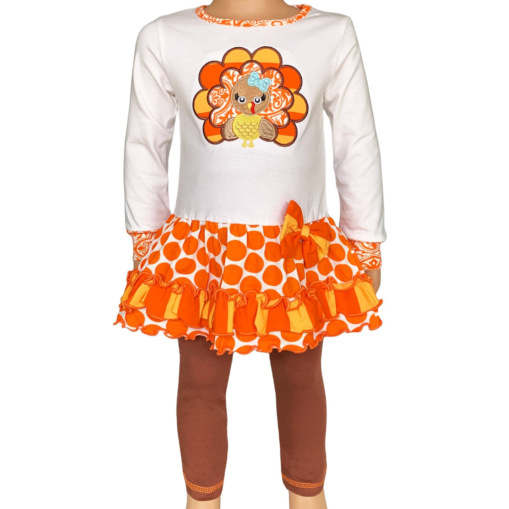 AnnLoren Girls Standard Sets AnnLoren Big Little Girls Autumn Turkey Tunic & Leggings Holiday Thanksgiving Clothes