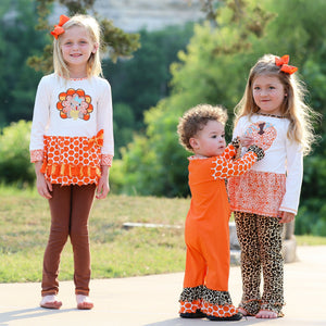 AnnLoren Girls Standard Sets AnnLoren Big Little Girls Autumn Turkey Tunic & Leggings Holiday Thanksgiving Clothes