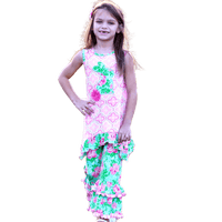 AnnLoren Girls Standard Sets AnnLoren Big Little Girls Easter Bunny Tunic Spring Floral Ruffle Capri Pants Outfit