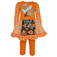 AnnLoren Girls Standard Sets AnnLoren Big Little Girls Fall Foxy Floral Forest Friends Dress & Leggings sz 2/3T-7/8