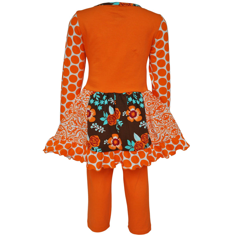 AnnLoren Girls Standard Sets AnnLoren Big Little Girls Fall Foxy Floral Forest Friends Dress & Leggings sz 2/3T-7/8