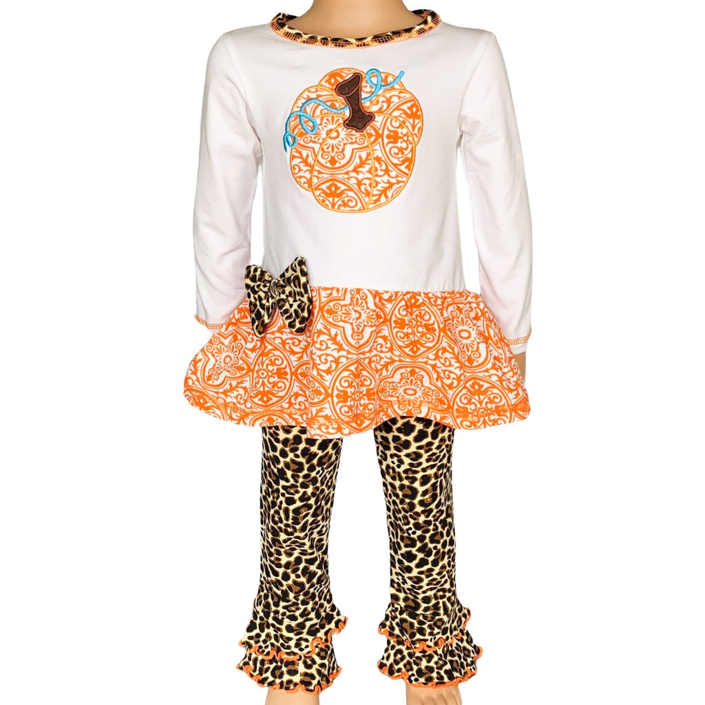 AnnLoren Girls Standard Sets AnnLoren Girls Autumn Orange Pumpkin Leopard Tunic Thanksgiving Outfit