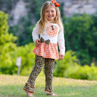 AnnLoren Girls Standard Sets AnnLoren Girls Autumn Orange Pumpkin Leopard Tunic Thanksgiving Outfit