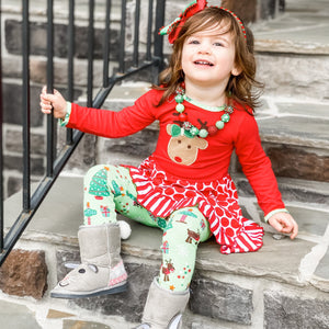 AnnLoren Girls Standard Sets AnnLoren Girls Christmas Reindeer Tunic and Holiday Legging Set
