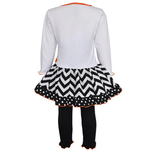 AnnLoren Girls Standard Sets AnnLoren Girls' Halloween Orange Pumpkin and Black Cat Dress & Leggings Outfit