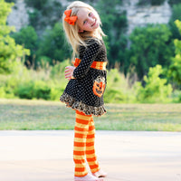 AnnLoren Girls Standard Sets AnnLoren Girls' Halloween Orange Pumpkin Polka Dot Dress & Leggings Outfit