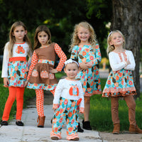AnnLoren Girls Standard Sets AnnLoren Girls Holiday Autumn Floral Ruffle Thanksgiving Dress & Leggings