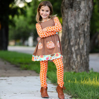 AnnLoren Girls Standard Sets AnnLoren Girls Holiday Orange Pumpkin Patch Autumn Thanksgiving Dress & Leggings 2/3T-9/10