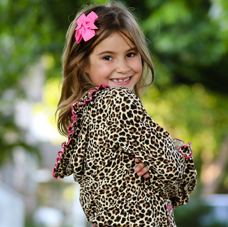 AnnLoren Girls Standard Sets AnnLoren Girls Leopard Ruffle Hoodie 2 Pc Fashion Track Suit sz 2/3T-9/10