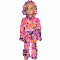 AnnLoren Girls Standard Sets AnnLoren Girls Pink, Orange & Purple Tie Dye Ruffle Hoodie 2 Pc Fashion Track Suit