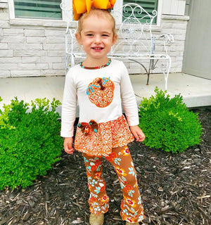 AnnLoren Girls Standard Sets AnnLoren Girls Pumpkin Patch Autumn Floral Thanksgiving Outfit