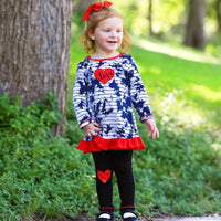 AnnLoren Girls Standard Sets AnnLoren Girls Valentine's Day Heart Tie Dye Outfit Dress and Black Leggings