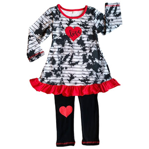 AnnLoren Girls Standard Sets AnnLoren Girls Valentine's Day Heart Tie Dye Outfit Dress and Black Leggings