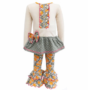AnnLoren Girls Standard Sets AnnLoren Girls Vintage Floral Polka Dots Tunic & Ruffle Pant Clothing Set 2/3T-9/10