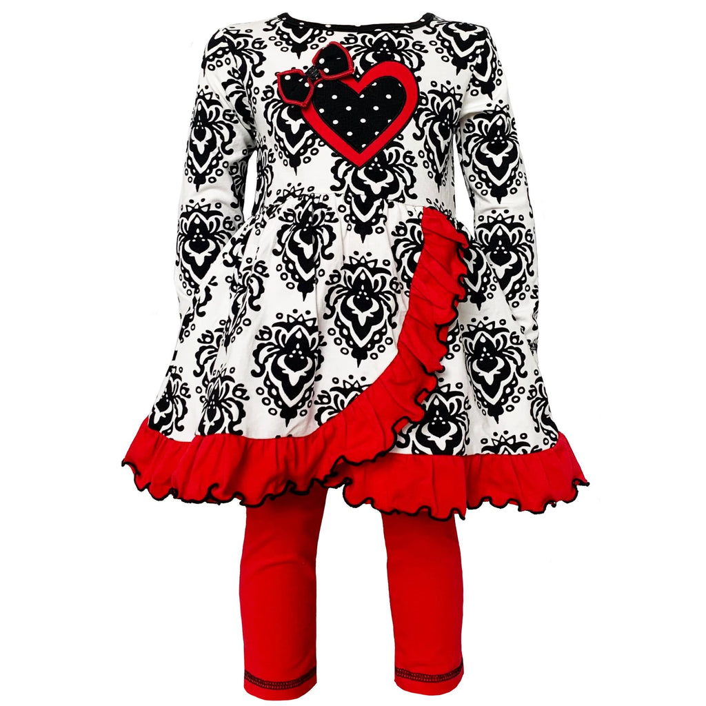 AnnLoren Girls Standard Sets AnnLoren Girls Winter Damask Valentine's Heart Holiday Dress Tunic & Leggings Set sz 2/3T-9/10