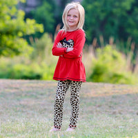 AnnLoren Girls Standard Sets AnnLoren Girls Winter Leopard Heart Holiday Dress Tunic & Leggings Set Outfit