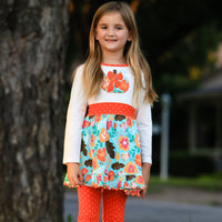 AnnLoren Girls Standard Sets AnnLoren Little and Big Girls Vibrant Autumn Floral Pumpkin Thanksgiving Dress & Leggings