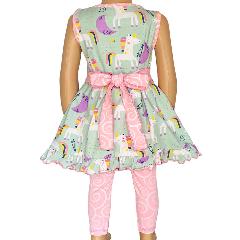 AnnLoren Girls Standard Sets AnnLoren Little & Big Girls Unicorns Rainbow Dress & Pink Swirl Leggings Outfit