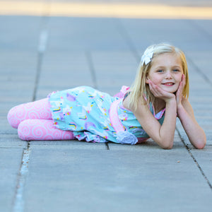 AnnLoren Girls Standard Sets AnnLoren Little & Big Girls Unicorns Rainbow Dress & Pink Swirl Leggings Outfit