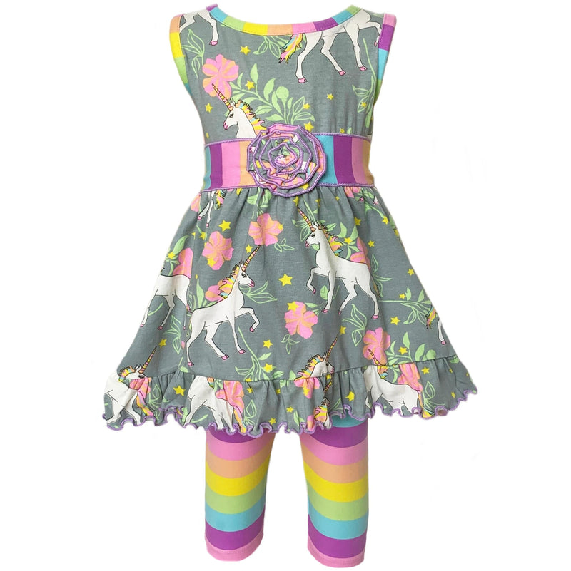 AnnLoren Girls Standard Sets AnnLoren Little Toddler Big Girls' Unicorns Rainbow Dress Leggings Boutique Clothing Set