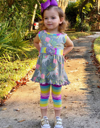 AnnLoren Girls Standard Sets AnnLoren Little Toddler Big Girls' Unicorns Rainbow Dress Leggings Boutique Clothing Set