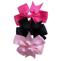 AnnLoren Hair Accessory Default Title / Hot Pink Set of 3- Baby Pink, Hot Pink, Black 3" Ribbon Bow Clips