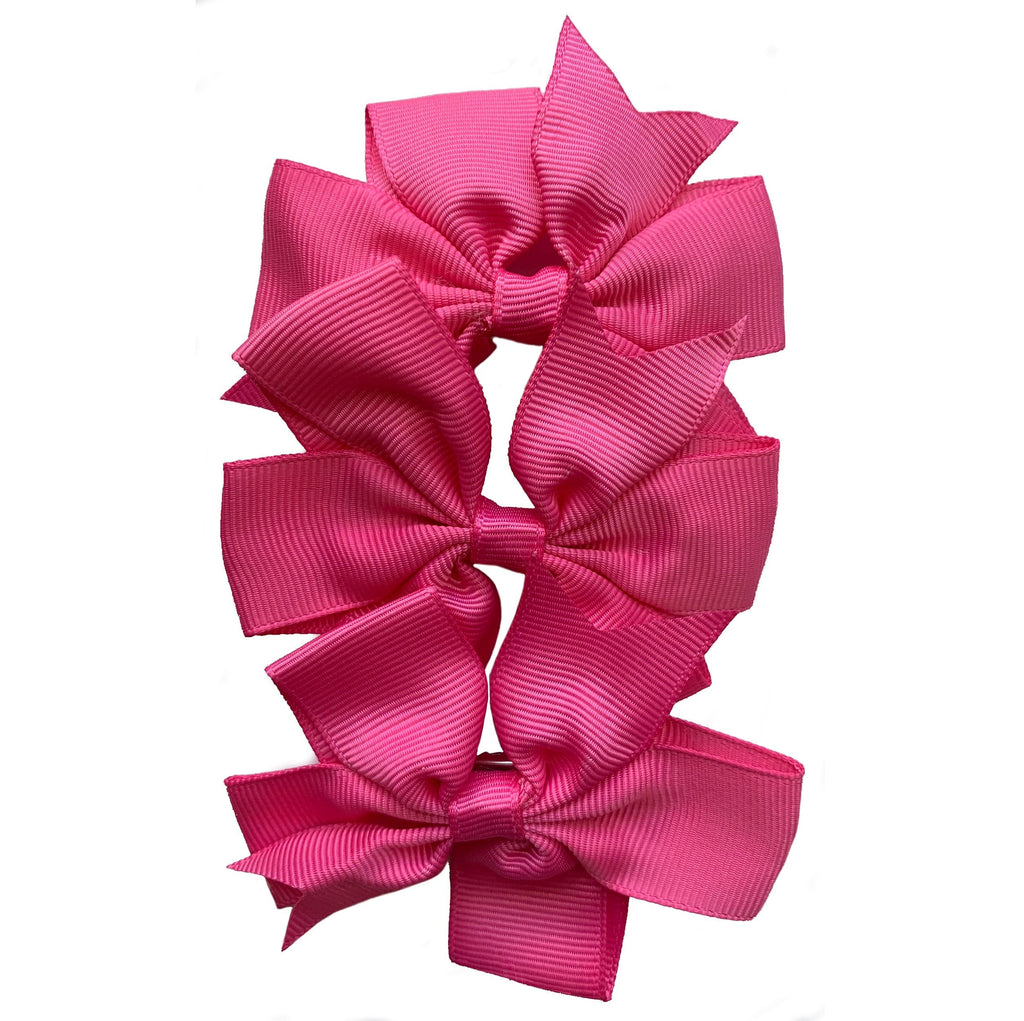 AnnLoren Hair Accessory Default Title / Hot Pink Set of 3- Hot Pink 4" Ribbon Bow Clips