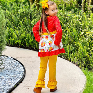 AnnLoren Outfit Sets Boutique Girls Boutique Fall Floral Eyelet Tunic & Mustard Ruffle Pants Set